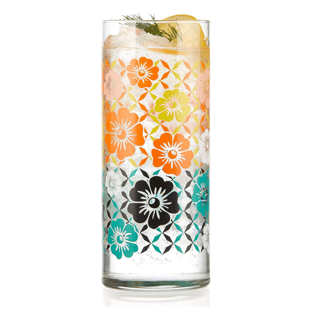 Vintage Flower Power Cooler Glasses, 16oz, Set of 4