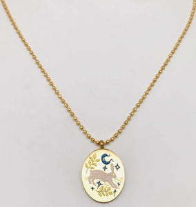 Painted Enamel Rabbit 18K Gold Plated Necklace