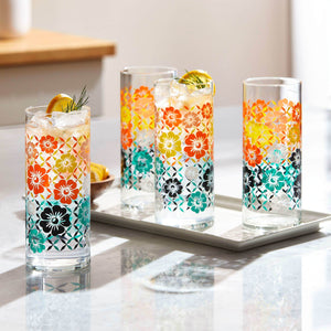 Vintage Flower Power Cooler Glasses, 16oz, Set of 4