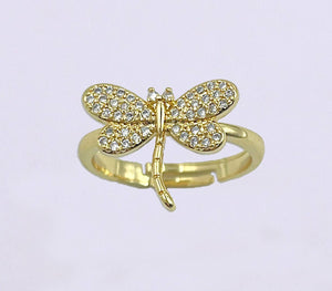 Dragonfly Gold Filled Stackable Adjustable Ring